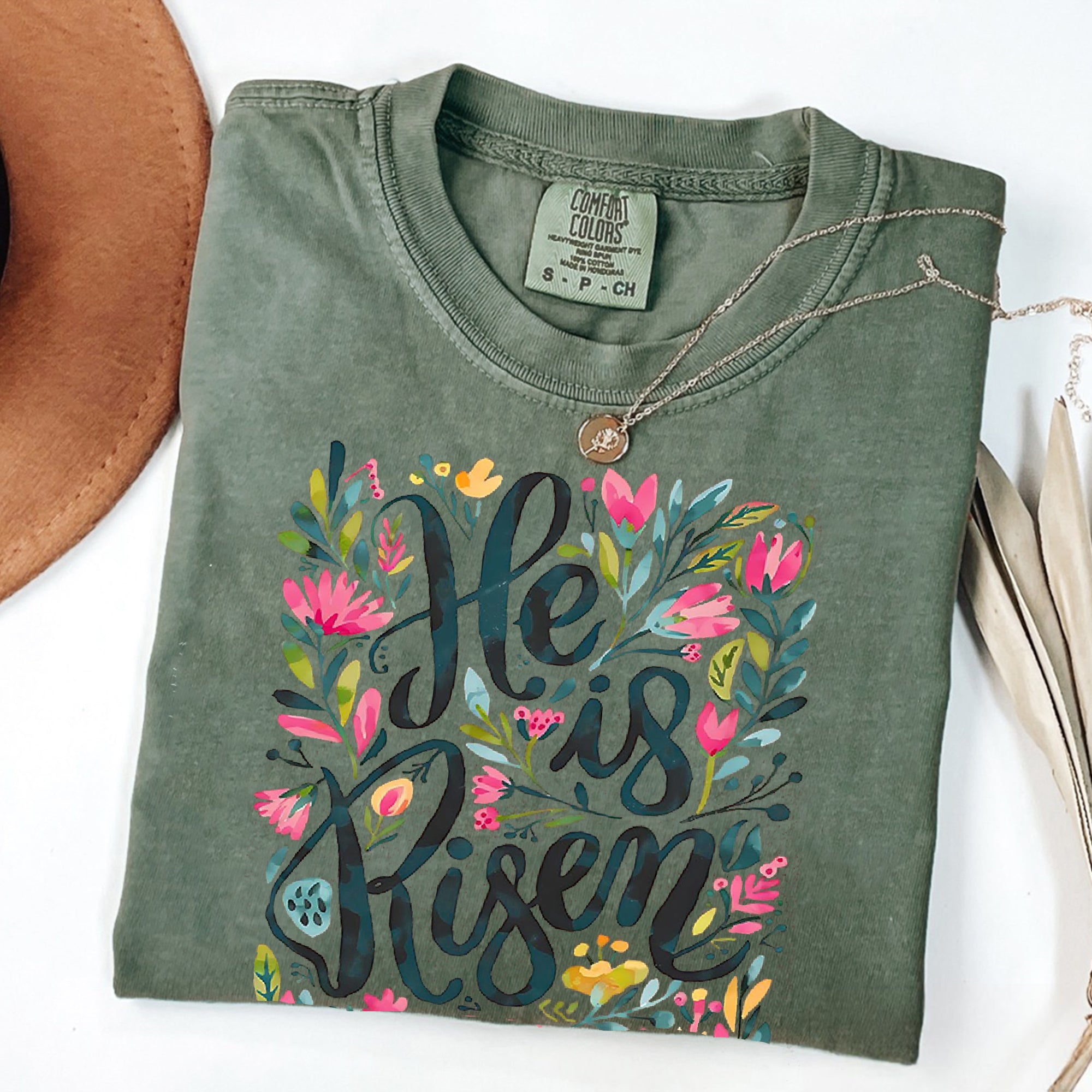 Comfort Colors® He Is Risen Easter Shirt, Floral Easter T-Shirt, Jesus Easter Tee for Women, Christian Easter Gift, Religious Apparel